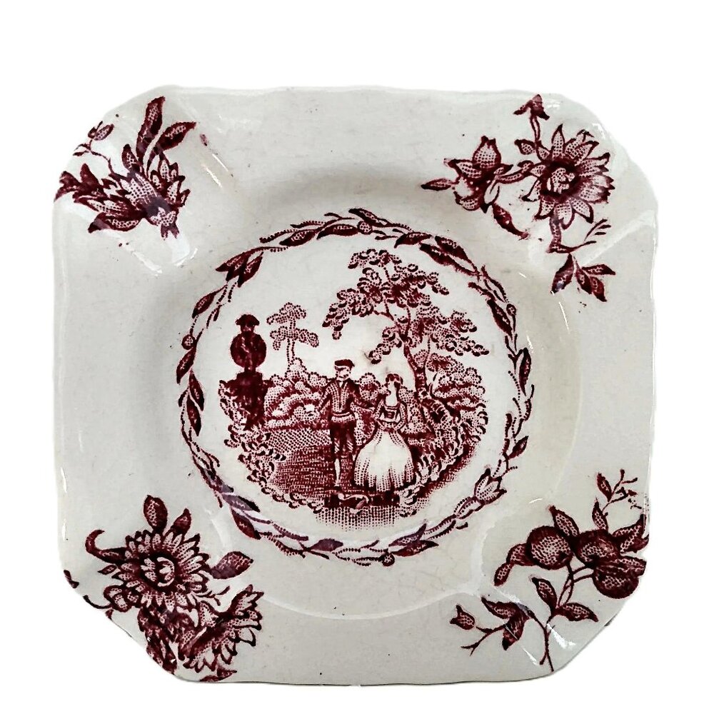 Vintage Mason's Ironstone Ashtray Ceramic "Watteau" Small Square Transferware